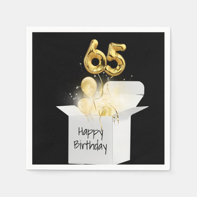 65th Birthday Gold Balloons In White Box Napkin (Front)