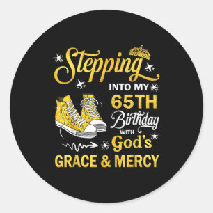 65th birthday grace and mercy christian blessed classic round sticker