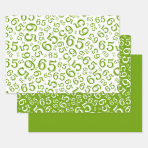 65th Birthday Green & White Number Pattern 65 Wrapping Paper Sheet