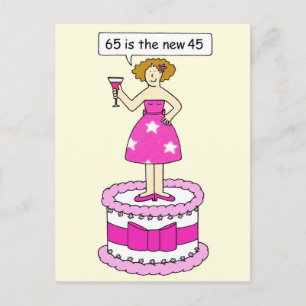 65th Birthday Humour for Her Lady on a Cake Postcard