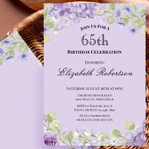 65th Birthday Invitation Elegant Purple Floral