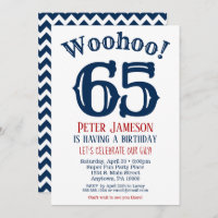 65th Birthday Invitation Mens Navy Blue