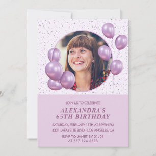 65th birthday invitations Balloons Photo Purple