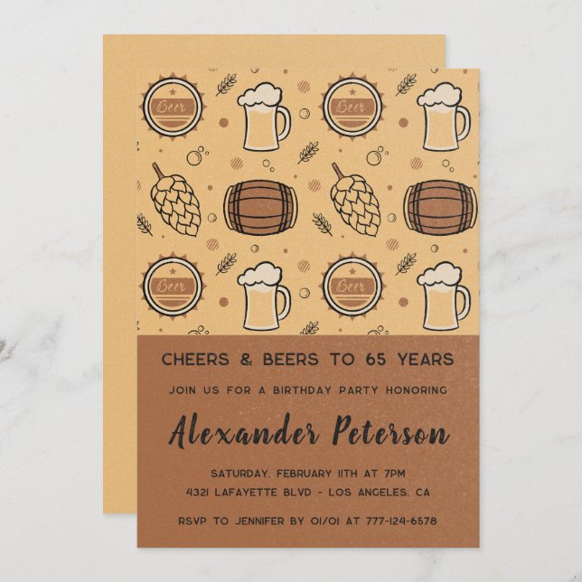 65th birthday invitations Beer Rustic Men  (Front/Back)