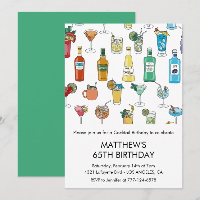 65th birthday invitations Cocktail Contemporary (Front/Back)