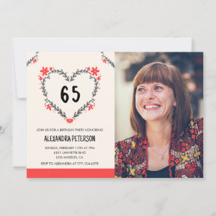 65th birthday invitations for her Floral Heart