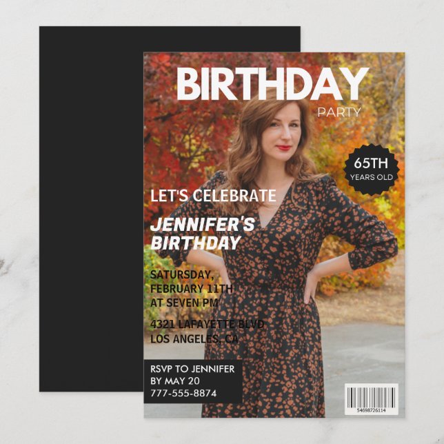 65th birthday invitations for her Magazine Cover (Front/Back)