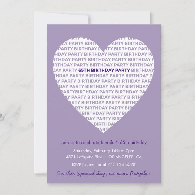 65th birthday invitations Heart Modern (Front)