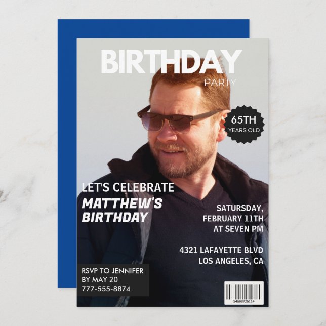65th birthday invitations Men Him Magazine Cover (Front/Back)