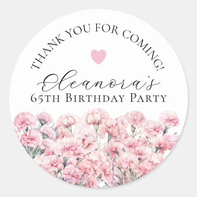 65th Birthday January Birth Flower Custom Favor Classic Round Sticker (Front)