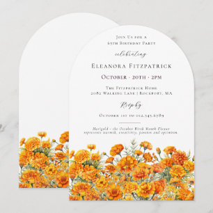 65th Birthday Marigold October Birth Flower Arch Invitation