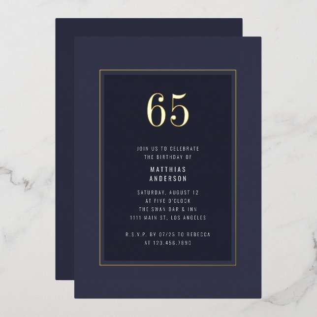 65th Birthday Minimal Elegant Dark Gold Frame (Front/Back)