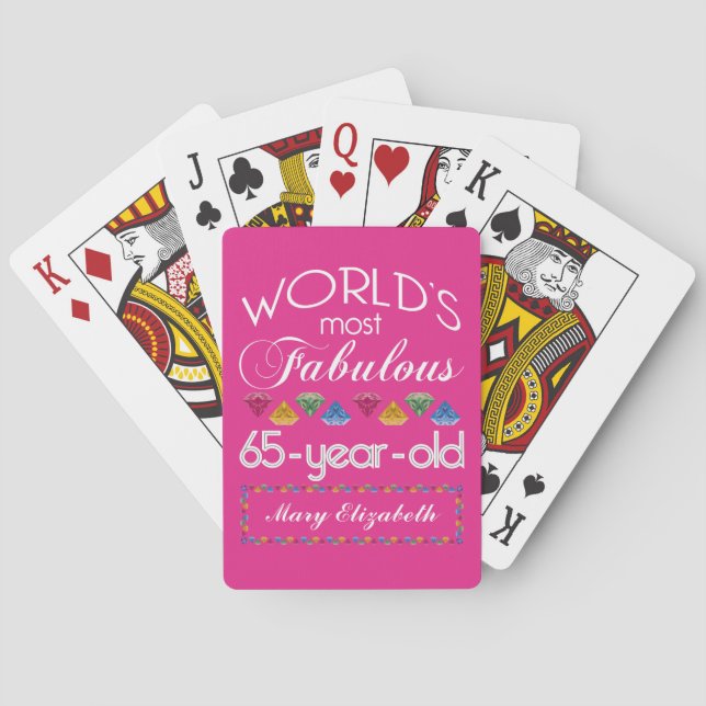 65th Birthday Most Fabulous Colorful Gems Pink Playing Cards (Back)