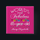 65th Birthday Most Fabulous Colourful Gems Pink 15 Cm Square Badge<br><div class="desc">Celebrate the milestone birthday of your favourite senior citizen with this fun gift reminding them of how fabulous they are. White and grey lettering on deep pink background. Colourful diamond-cut gems in rainbow tones serve as accent. Customise with names, initials or other text. This series is in increments of 5...</div>