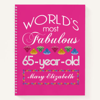 65th Birthday Most Fabulous Colourful Gems Pink Notebook