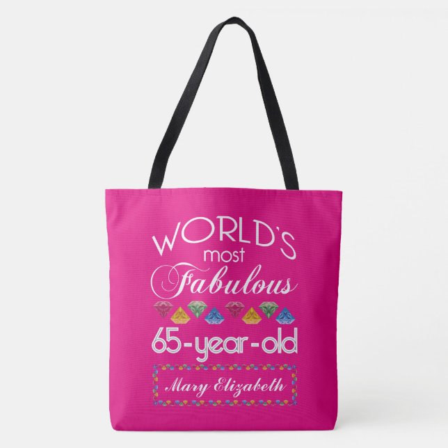 65th Birthday Most Fabulous Colourful Gems Pink Tote Bag (Front)