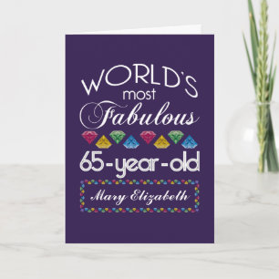 65th Birthday Most Fabulous Colourful Gems Purple Card