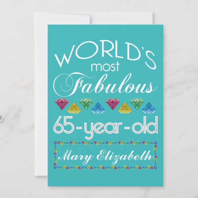 65th Birthday Most Fabulous Colourful Gems Turquoi Invitation (Front)