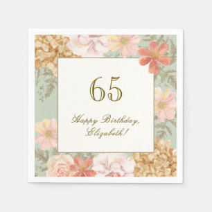 65th Birthday Napkin Autumn Color Floral Sage
