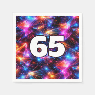 65th Birthday Neon Polygon Abstract  Napkin