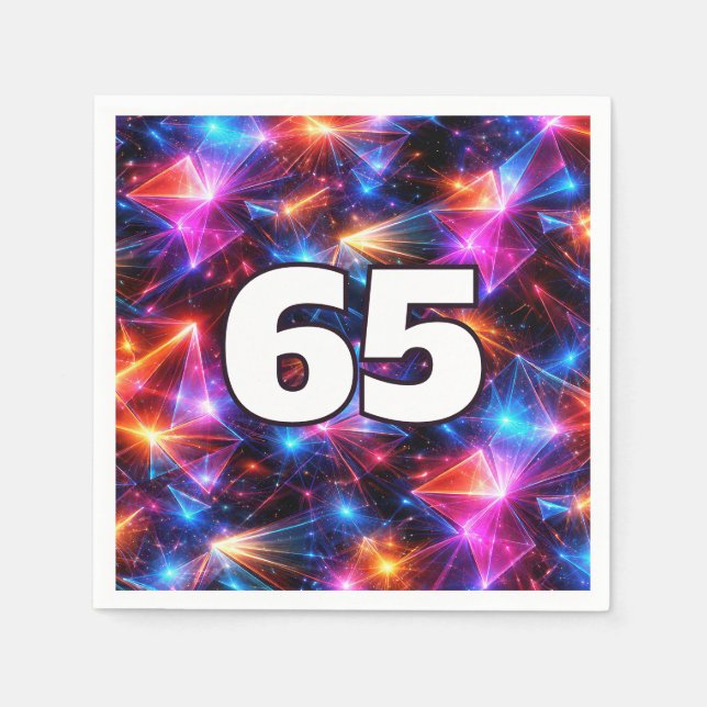 65th Birthday Neon Polygon Abstract  Napkin (Front)