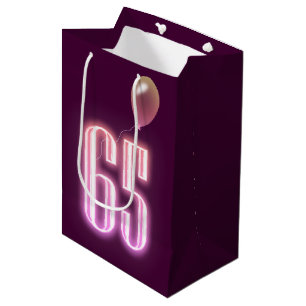 65th Birthday Neon Sign and Balloon  Medium Gift Bag