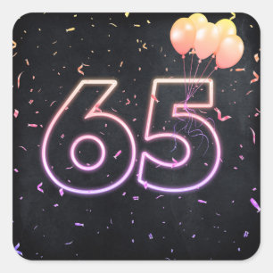 65th Birthday Neon Sign On Black Square Sticker