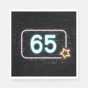 65th Birthday Neon Sign On Brick Napkin