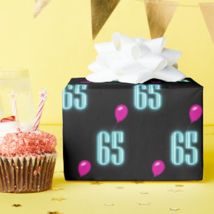 65th Birthday Neon with Balloon Wrapping Paper