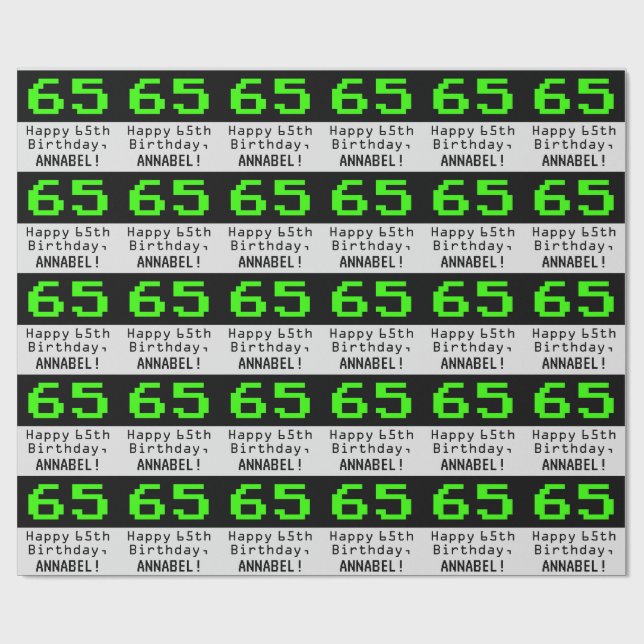 65th Birthday - Nerdy / Geeky Style "65" and Name Wrapping Paper (Flat)