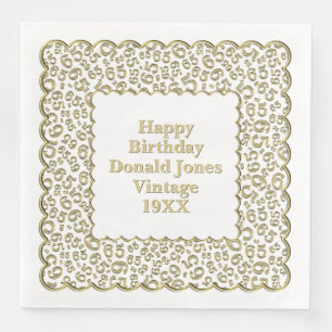 65th Birthday Number Pattern Scallops Gold/White Napkin
