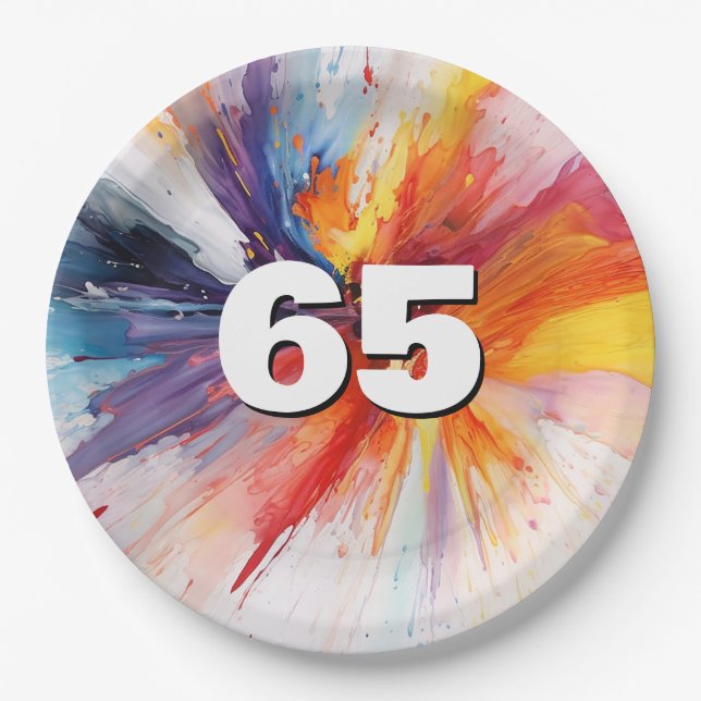 65th Birthday Paint Blast  Paper Plate (Front)