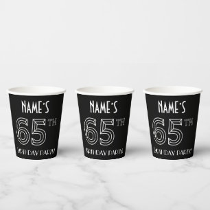 65th Birthday Party: Art Deco Style + Custom Name Paper Cups