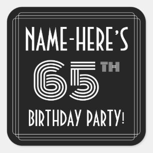65th Birthday Party: Art Deco Style & Custom Name Square Sticker