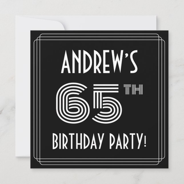 65th Birthday Party: Art Deco Style w/ Custom Name Invitation (Front)
