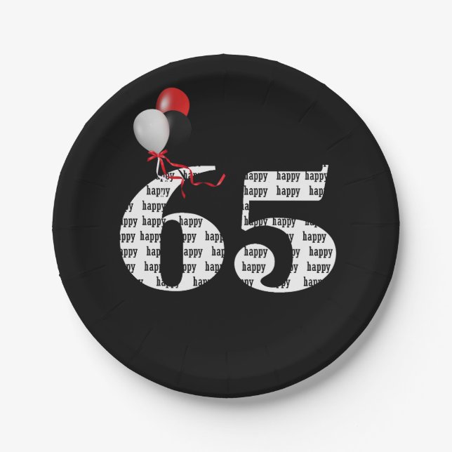 65th birthday party balloons paper plate (Front)