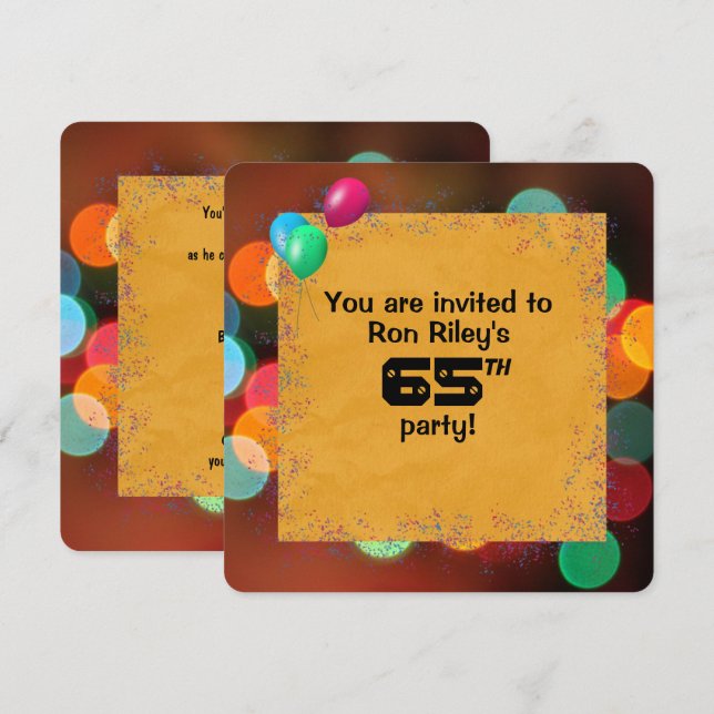 65th Birthday Party Bash Invitation (Front/Back)