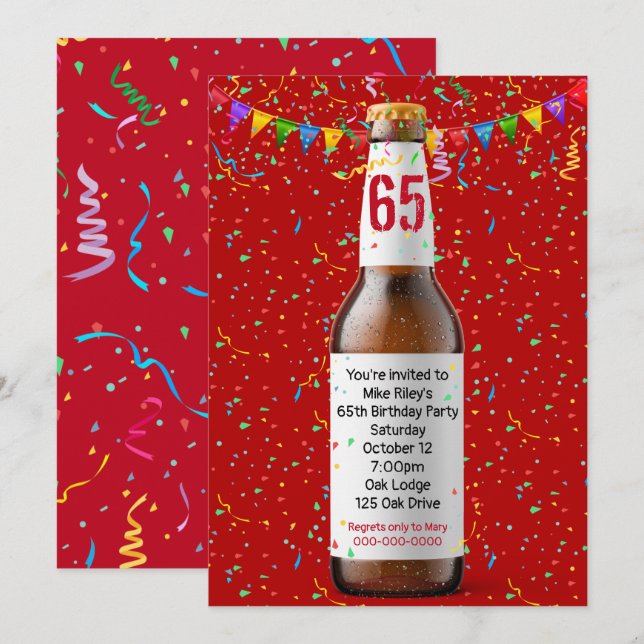 65th Birthday Party Beer Bottle Invitation (Front/Back)
