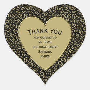 65th Birthday Party Black and Gold Pattern Heart Sticker