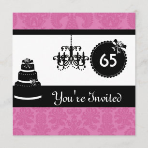 65th Birthday Party Black & White Damask Inviites Invitation
