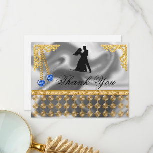 65th Birthday Party Blue Hearts Gem, Thank You Card