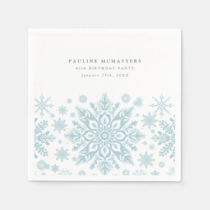 65th Birthday Party Blue White Snowflake Winter Napkin