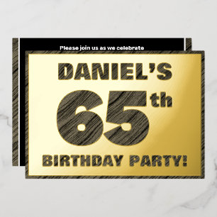 65th Birthday Party — Bold, Faux Wood Grain Text