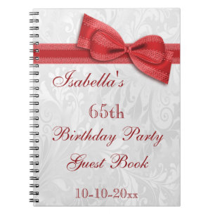 65th Birthday Party Damask and Bow Notebook