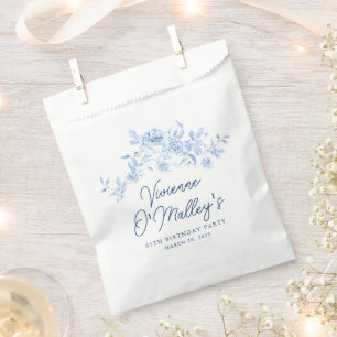 65th Birthday Party Dusty Blue Rose Floral Custom Favour Bags