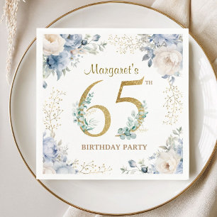 65th Birthday Party Elegant Dusty Blue Floral Napkin