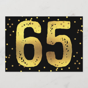65th Birthday Party Faux Gold Foil Confetti Black Invitation