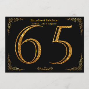 65th Birthday party,Gatsby styl,black gold glitter Invitation