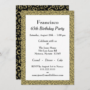 65th Birthday Party, Gold/Black Number Pattern Invitation