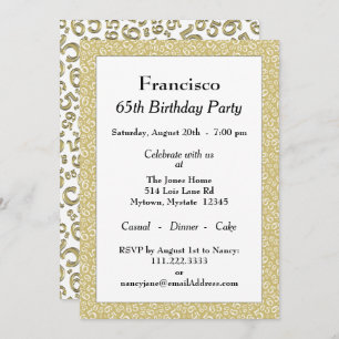 65th Birthday Party, Gold/White Number Pattern Invitation